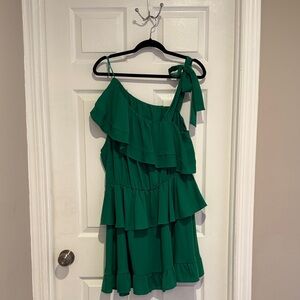 Green Ruffled One-Shoulder Dress